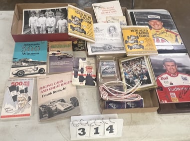 Group of Indy 500 Memorabilia: 2 Autographed   plaques of Johnny Rutherford & Al Unser,  Sr., some