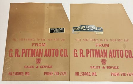 Group of Pitman Advertising: 2 Cardboard Ford   Dealership inserts from GR Pitman Auto Co,
