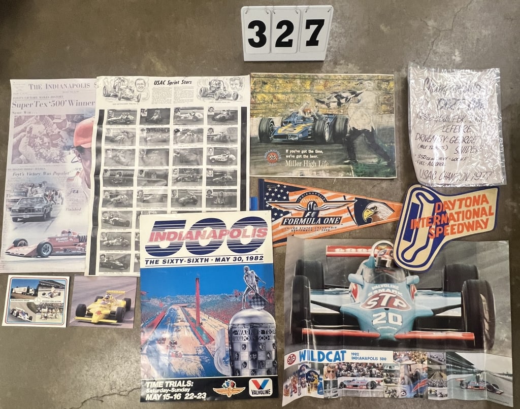Group of 10 Vintage Race Advertisement: 1977 USAC Champion Dirt Car George Snider Car, a  felt (1 of 10)