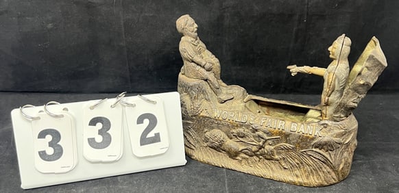 Columbus Cast Iron Mechanical Bank in working   condition original surface. The bottom is  embossed