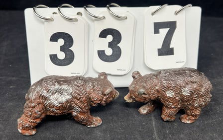 Two Cast Metal Grizzly Bears Marked Germany   2" x  4" x 1.5"