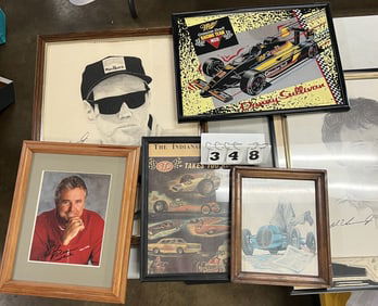 Group of Framed Prints: Autographed photo of  Rick  Mears, Danny Sullivan MGD Mirror, 1966