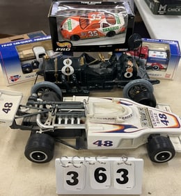 2 Decanters, NIB Car Quest Truck Banks & Todd   Bodine NASCAR Hot Wheels  Largest item: 5"  20" x