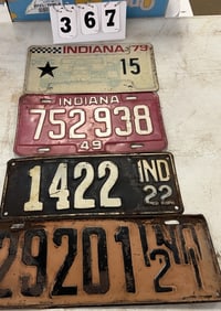 Vintage License Plates: Indiana 1921, Indiana   1922, Indiana 1949, Indiana 1979 Indy  Speedway