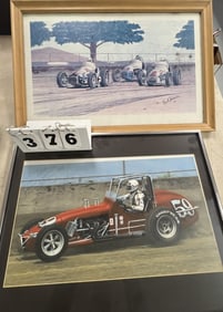 2 Dirt Track Race Car Framed Pictures:  Autographed  photo Larry Rice #59 car 16" x  20"; print 3