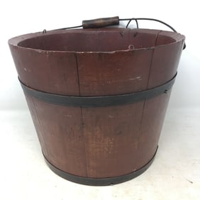 Wooden Bucket in Red Paint