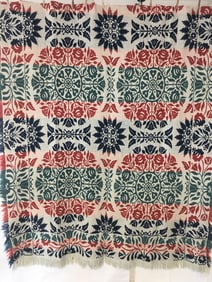 Three Color Woven Coverlet, Full Fringe
