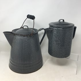 Gray Graniteware Coffee Boiler, Pitcher