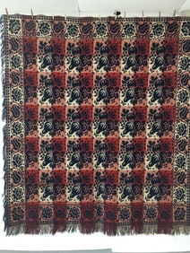 Red, Blue & Tan Woven Coverlet