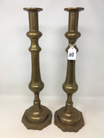 Pair Heavy Brass Tall Candlesticks