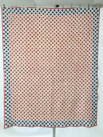 Red White & Blue Cathedral Window Antique Quilt