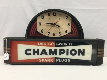 Champion Spark Plugs Lighted Advertising Clock