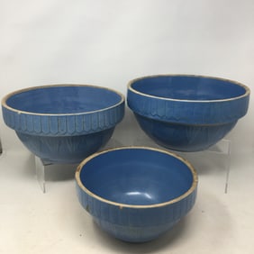 (3) Blue Stoneware Bowls