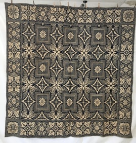 Double Jacquard Blue & White Coverlet