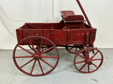 Primitive Red Painted Goat Cart
