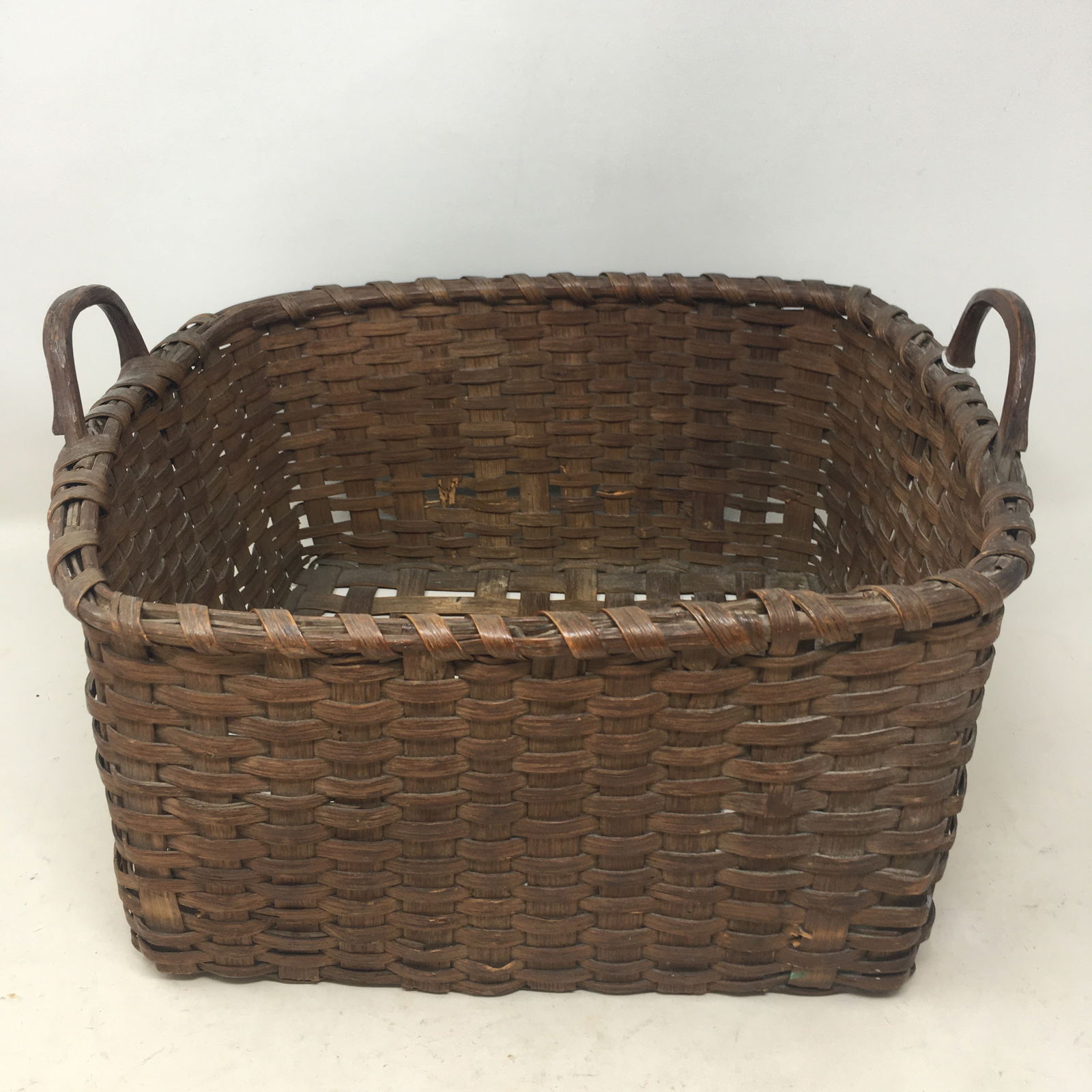 Double Handled Oak Splint Basket: Double Handled Oak Splint Square Basket. 12.5" x 13.5"