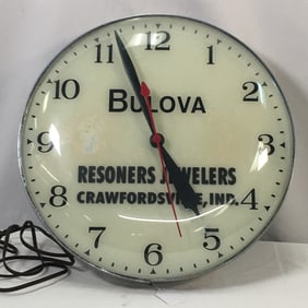 Bulova Lighted Electric Clock, Advertising Resoners Jewelers