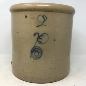 2 Gallon Stoneware Crock, Cobalt Decorated