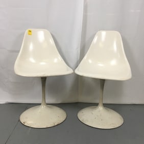 Pair White MCM Molded Tulip Chairs