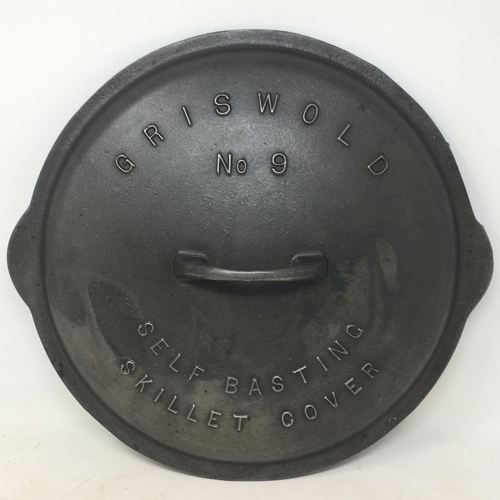 Griswold No. 9 Self Basting Skillet Cover: Griswold #9 Self Basting Skillet Cover. Marked "Patented Sept. 22, 1925, Erie, PA., USA, #469" 12.5"W x 3"H