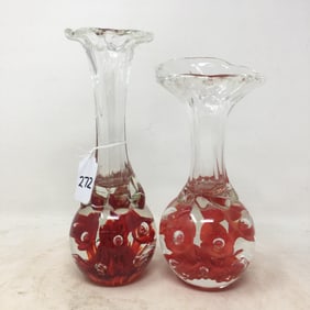 (2) St. Clair Art Glass Paperweight Vases