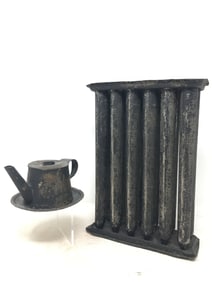 Tin Candlestick Mold & Whale Oil Lamp