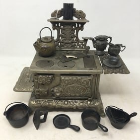 Cast Iron Toy Cookstove and Cookware