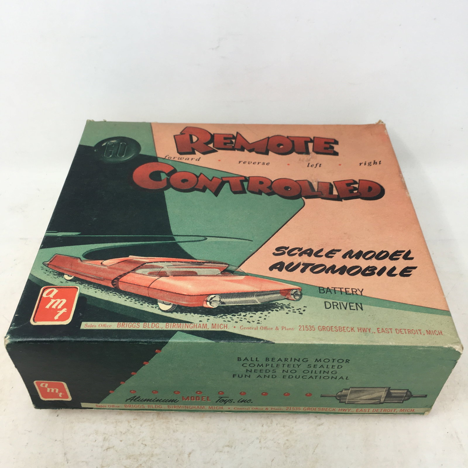 AMT RC Scale Model Automobile In Box: AMT Remote Controlled Scale Model Automobile in Box. Battery Driven. Aluminum Model Toys, Inc. Box is 9.5" x 8.75" x 2.75"H