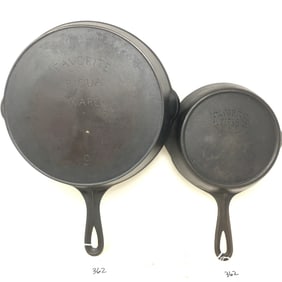 Favorite Piqua Ware No. 5 & No. 9 Skillets