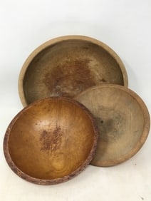 (3) Wood Dough Bowls