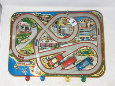 Technofix Tin Litho Car Track, (3) Cars