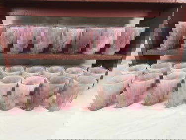 (23) St. Clair Pink Slag Paneled Grape Lemonade Glass Tumblers