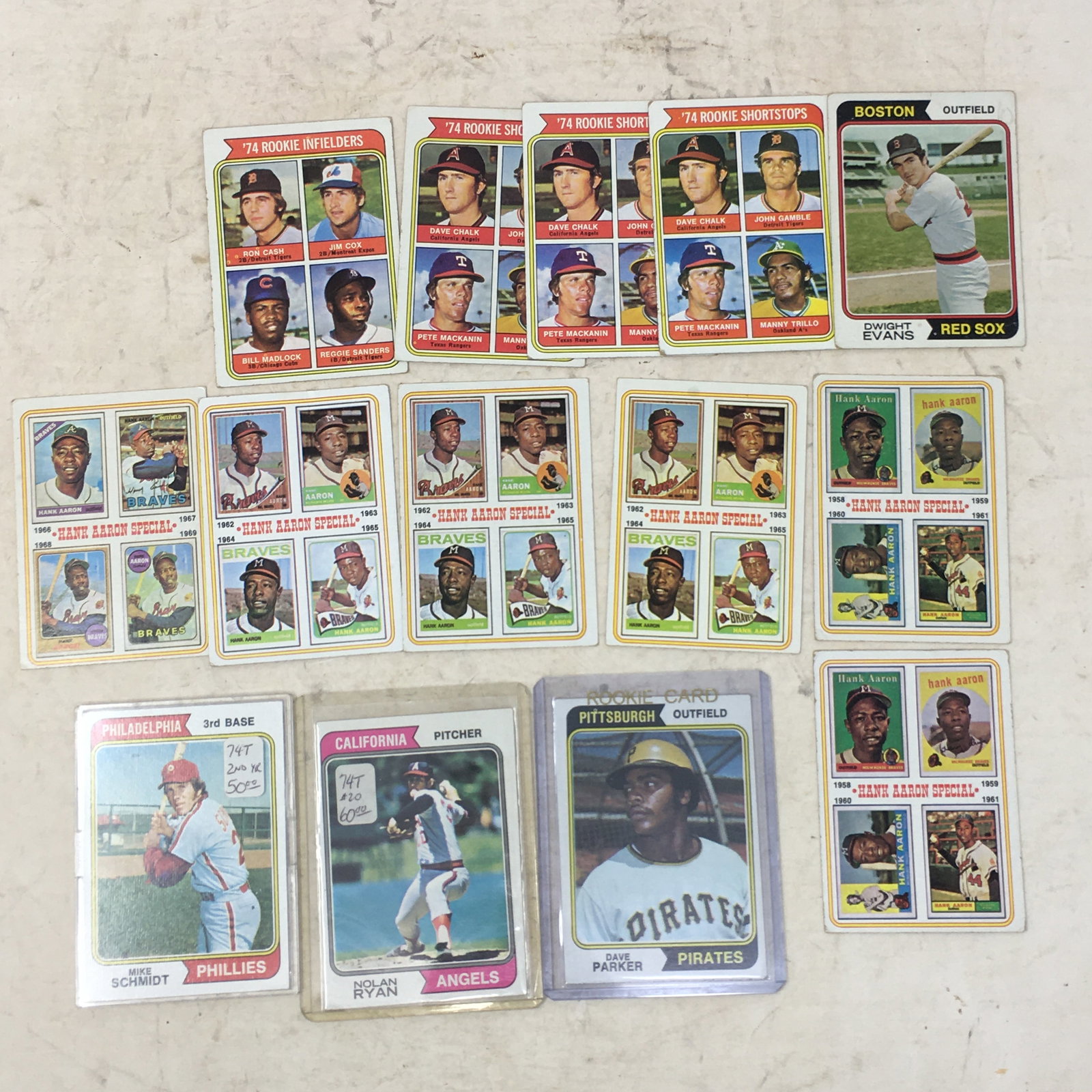 (14) 1974 Topps Baseball Cards: (14) 1974 Topps Baseball Cards Incl. Dave Parker Rookie #252, Nolan Ryan #20, Mike Schmidt #283, #3, #4, #5 Hank Aarons Life and others