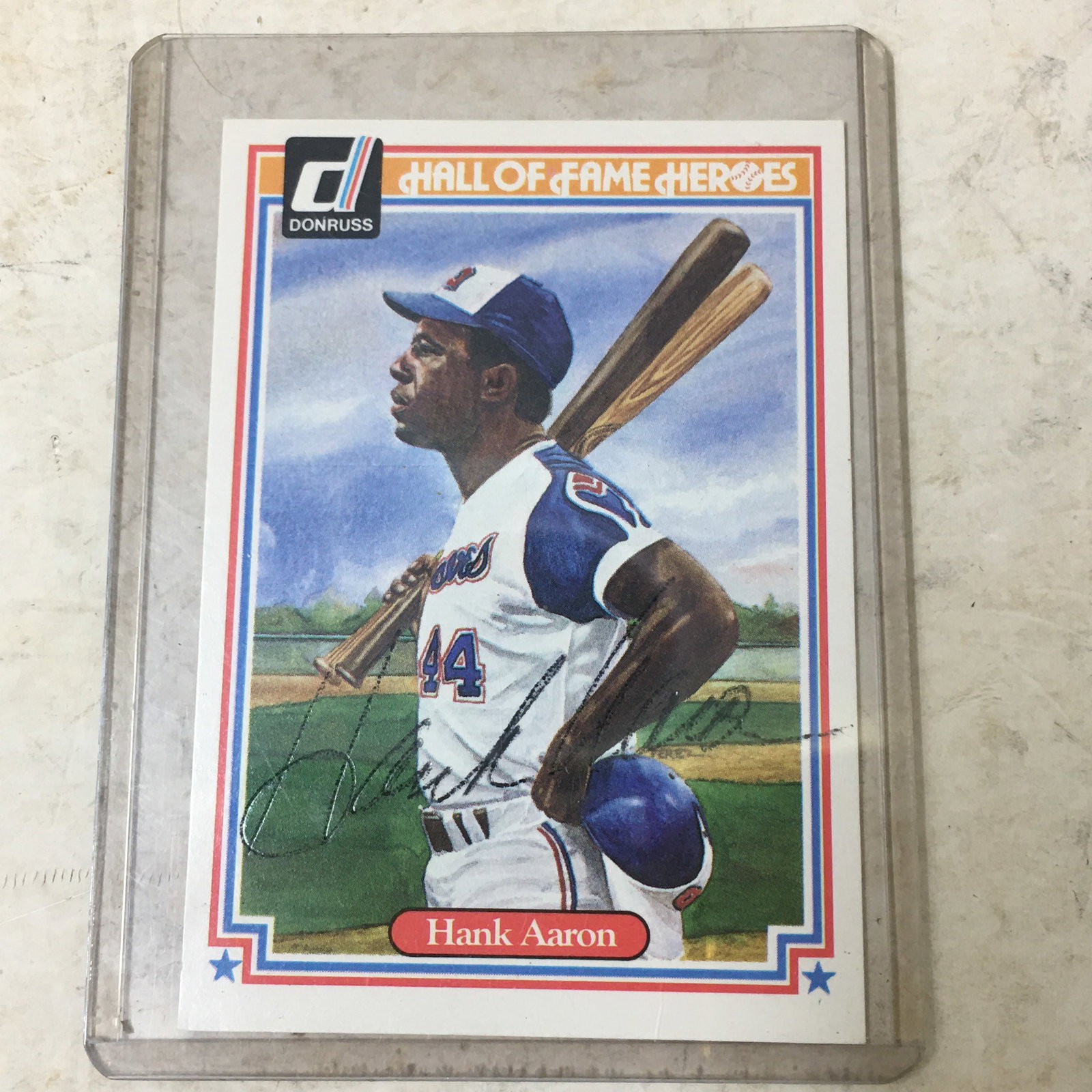 Autographed Hank Aaron Baseball Card, 1983 Donruss: Autographed Hank Aaron Baseball Card, 1983 Donruss Hall of Fame Heroes. No COA.
