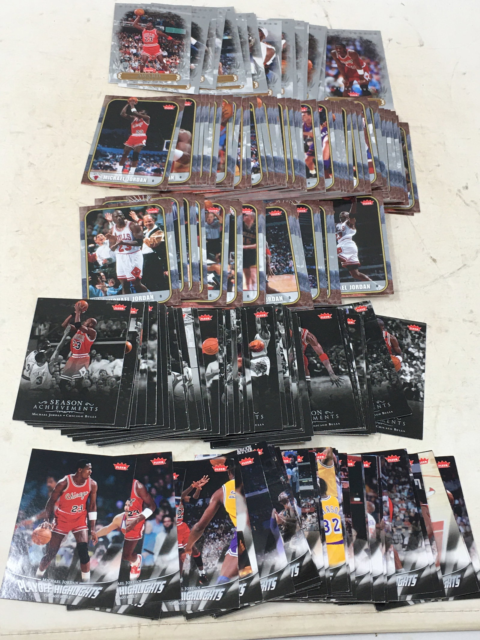 2007-08 Fleer Michael Jordan Career 200-Card Set, Near Complete: 2007-08 Fleer Michael Jordan Career 200-Card Set, Near Complete, No Box. Missing (13) cards: 1, 31, 63, 73, 79, 88, AW6, AW13, AW19, PH5, SH1, SH18, SH49.#2 is creased