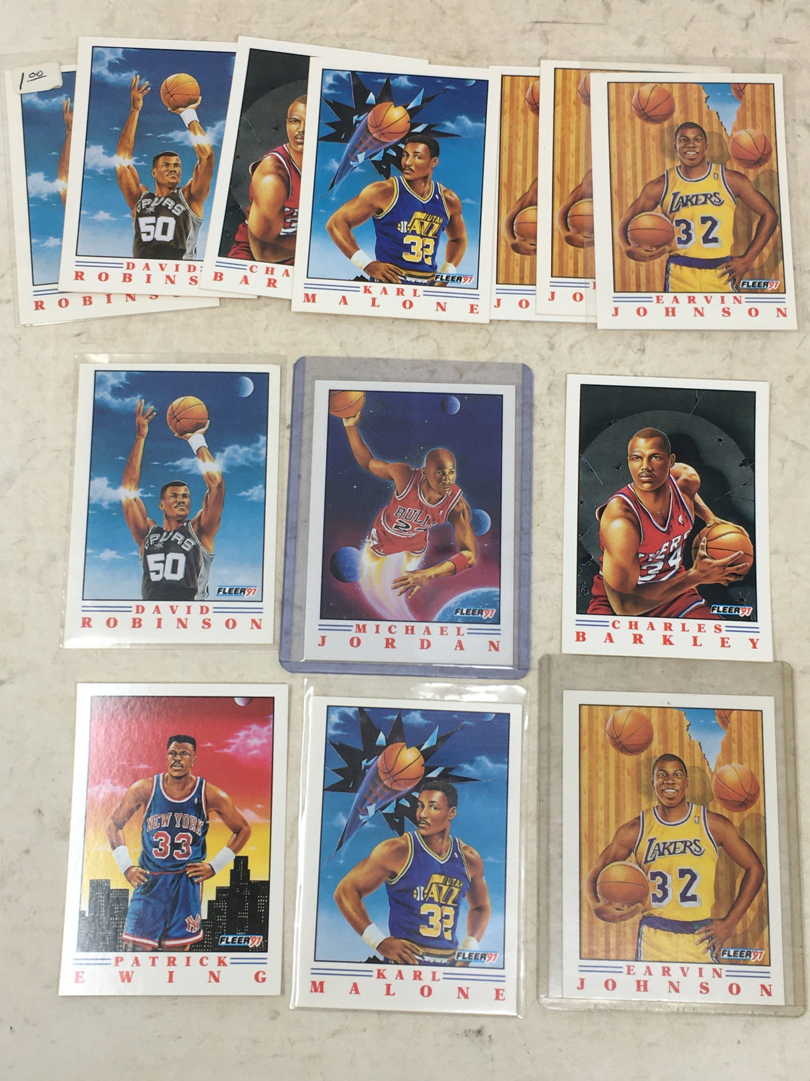 1991 Fleer Pro Visions 6-Card Set With Extras: 1991 Fleer Pro Visions 6-Card Set With Extras. (13) Cards total. Michael Jordan, David Robinson, Charles Barkley, Patrick Ewing, Karl Malone, Earvin Magic Johnson