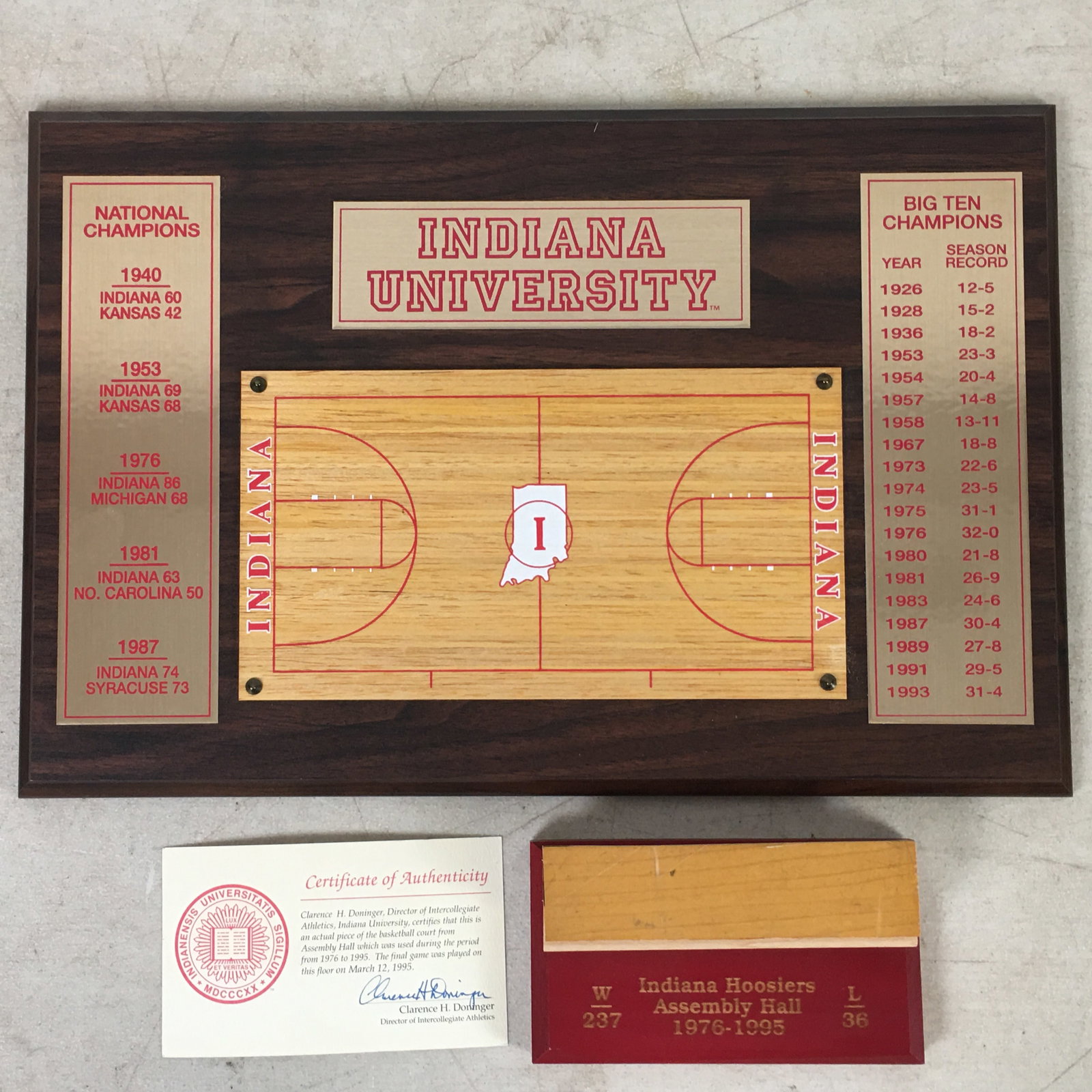 Indiana University Championship Plaque, Basketball Court Floor Pieces (1 of 7)