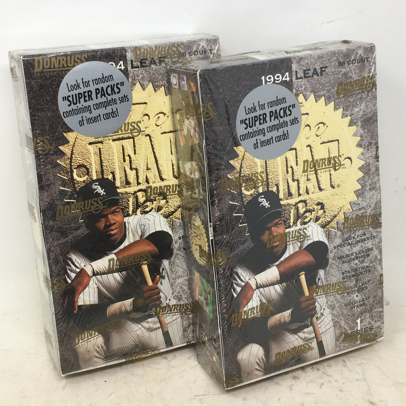 (2) 1994 Leaf Donruss Baseball Cards, Series 1, Sealed Box, 36 Packs: (2) 1994 Leaf Donruss Baseball Cards, Series 1, Sealed Box, 36 Packs/Box