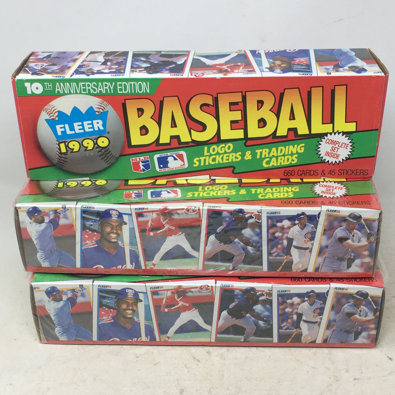 (3) 1990 Fleer Baseball Logo Stickers & Trading Cards, Complete Set Boxes (1 of 1)