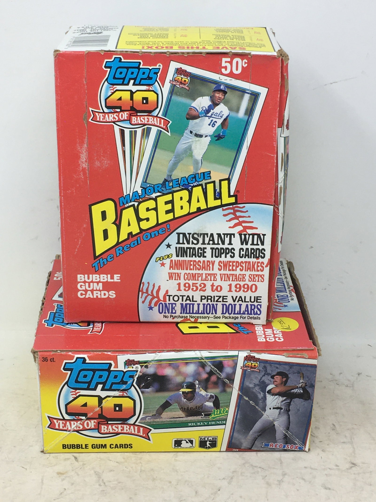 (2) 1991 Topps Baseball Bubble Gum Cards, Full Boxes, Wax Packs: (2) 1991 Topps Baseball Bubble Gum Cards, Full Boxes, 36 Sealed Wax Packs/ Box. 40 Years of Baseball.