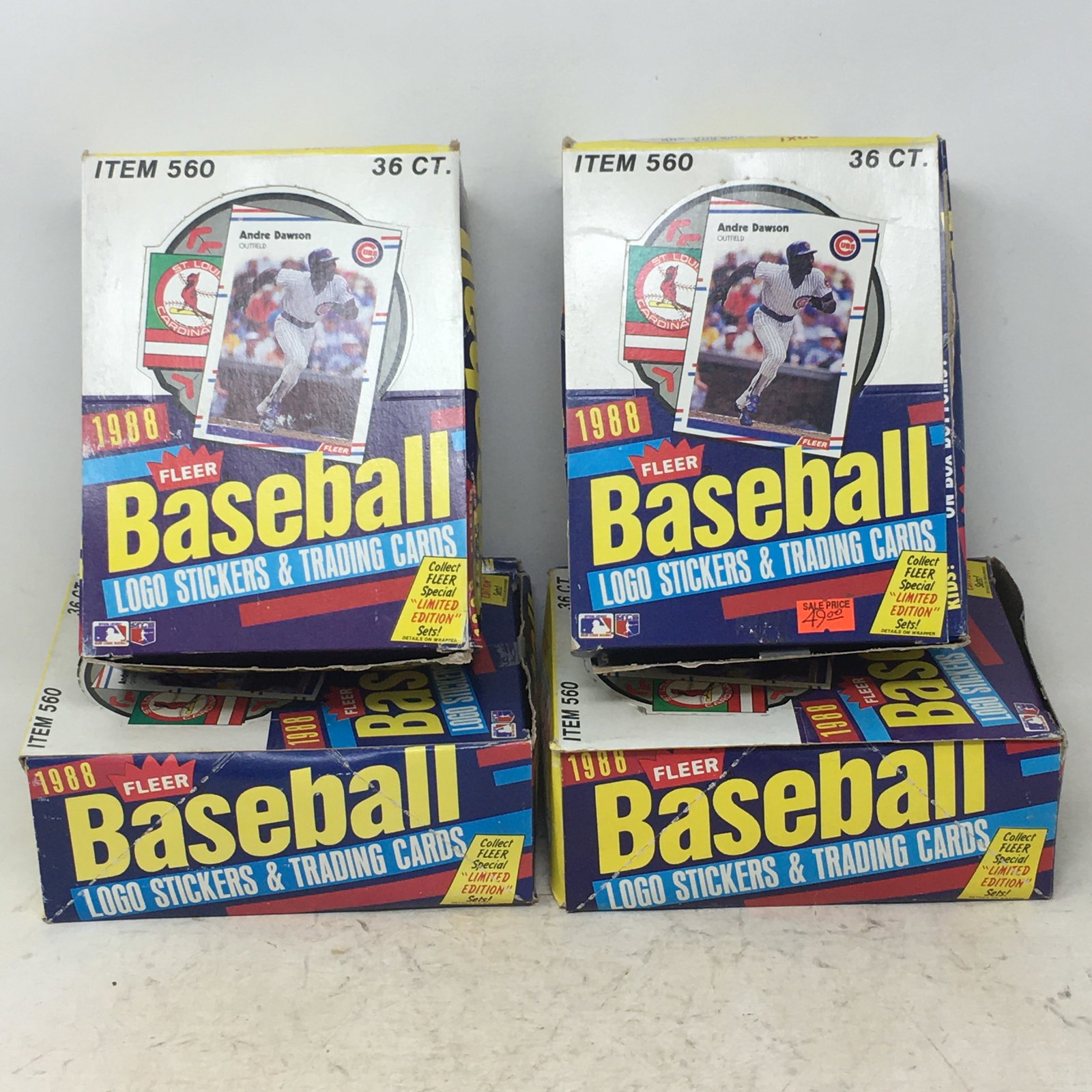 1988 Fleer Baseball Logo Stickers & Trading Cards, (4) Full Boxes: 1988 Fleer Baseball Logo Stickers & Trading Cards, (4) Full Boxes, 36 Sealed Wax Packs/Box