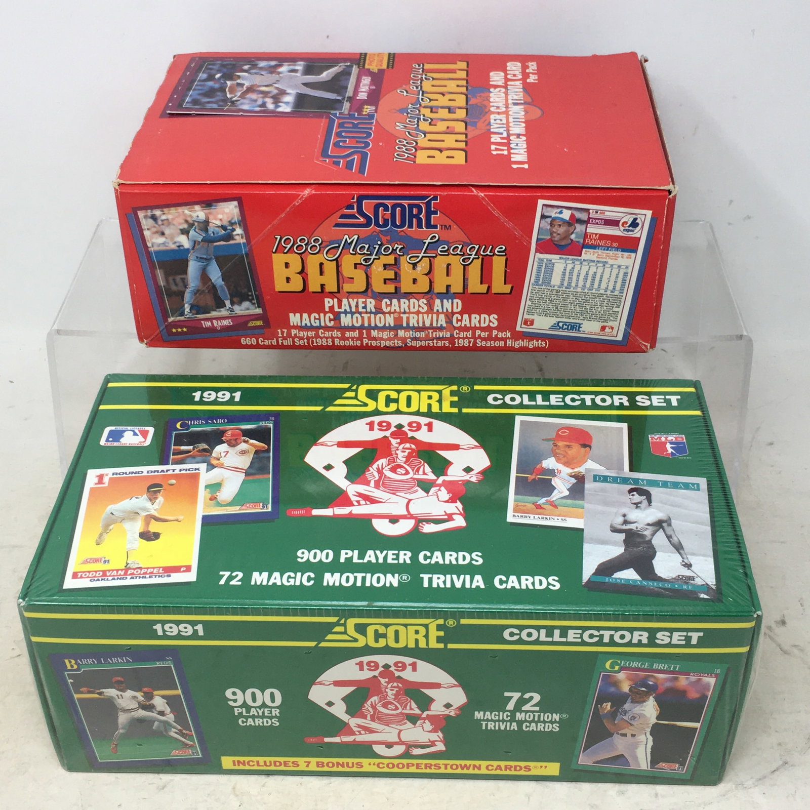 Score 1988 Baseball Cards; 1991 Collector Set: Score 1988 MLB Cards Hobby Box, Full Box of 36 Sealed Packs; 1991 Collector Set, 900 Cards, Sealed.