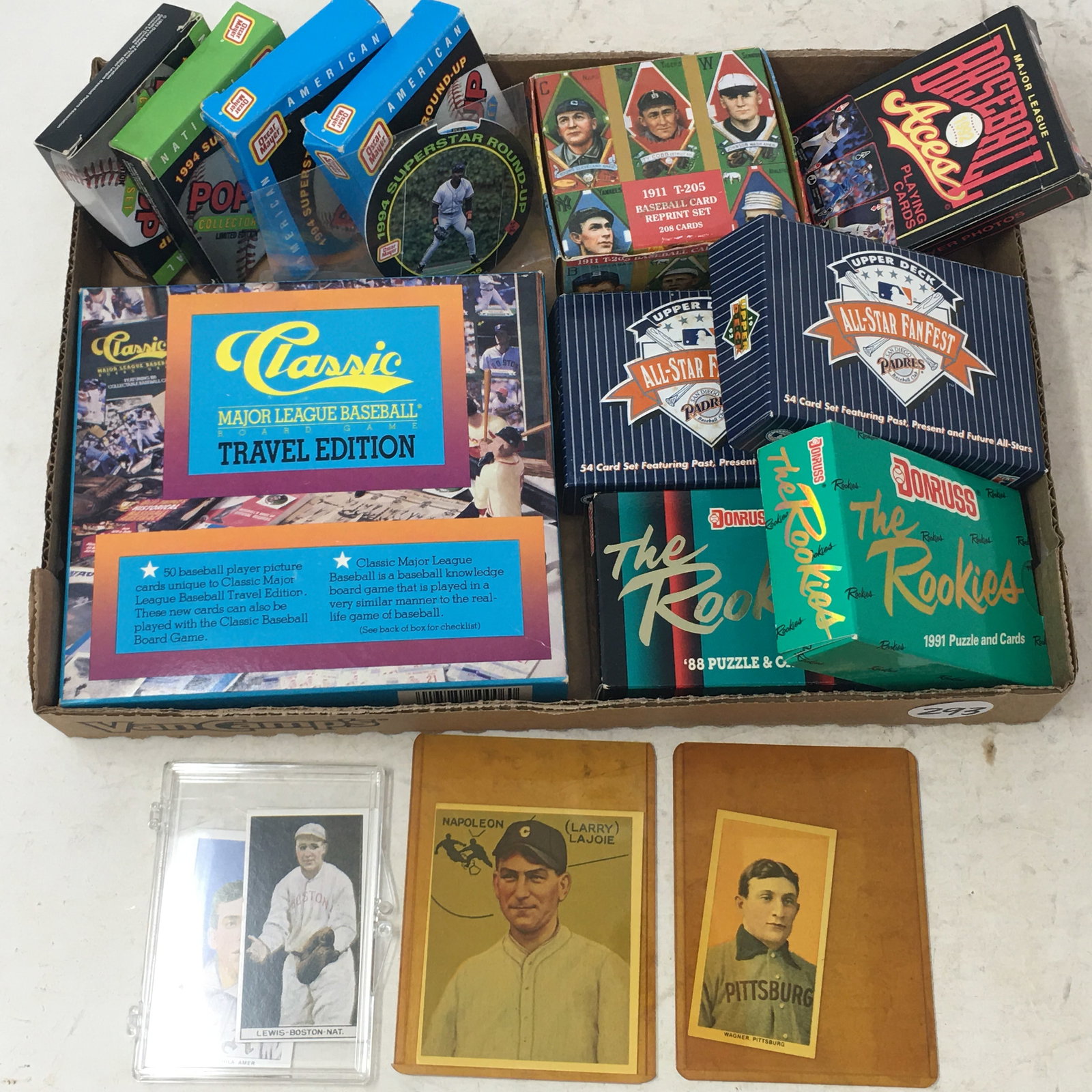 Group of Misc. MLB Cards, Pop-Ups: Group of Misc. MLB Cards, Pop-Ups. Incl. 1911 T-205 baseball card reprint set, Oscar Meyer 1994 Superstar Round-up Pop-up Collector Sets; 1989 Classic Board Game Travel Edition; Donruss The Rookies Pu