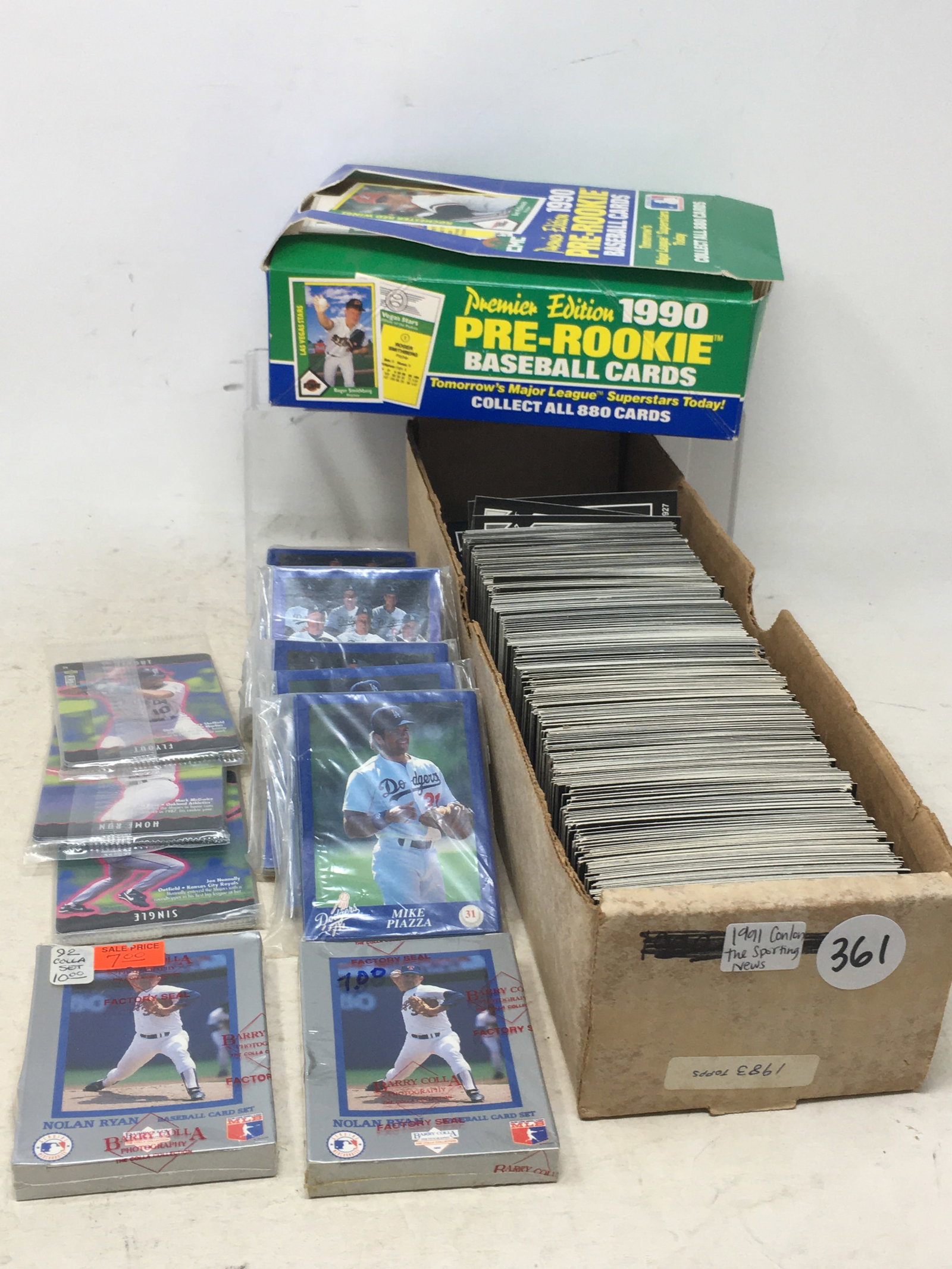 1990 CMC Pre-Rookie; 1991 Conlon The Sporting News Baseball Cards: 1990 CMC Pre-Rookie Cards in Box & 1991 Conlon The Sporting News Baseball Cards. Incl. LA Dodgers DARE team sets, 4 sealed packs + extras; 1996 Upper Deck Collector's Choice You Make the Play, 3 seale