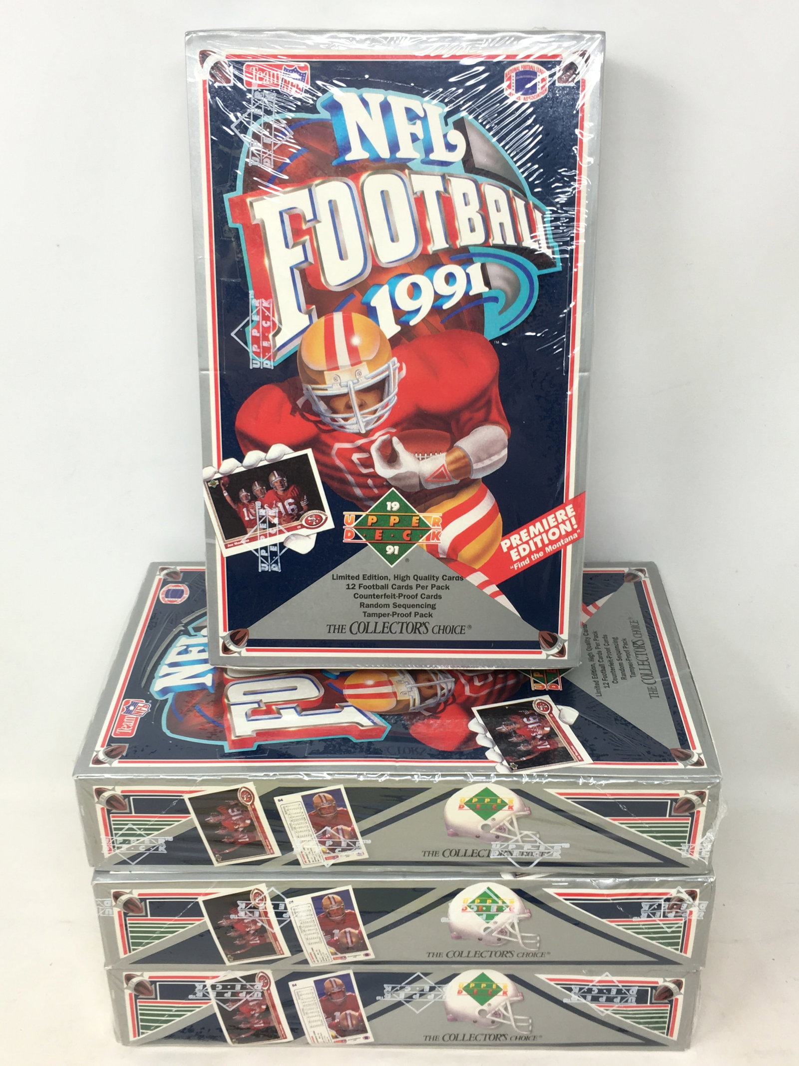 1991 Upper Deck NFL Football, (4) Sealed Boxes: 1991 Upper Deck NFL Football Cards, (4) Sealed Boxes. One box seal has torn area.