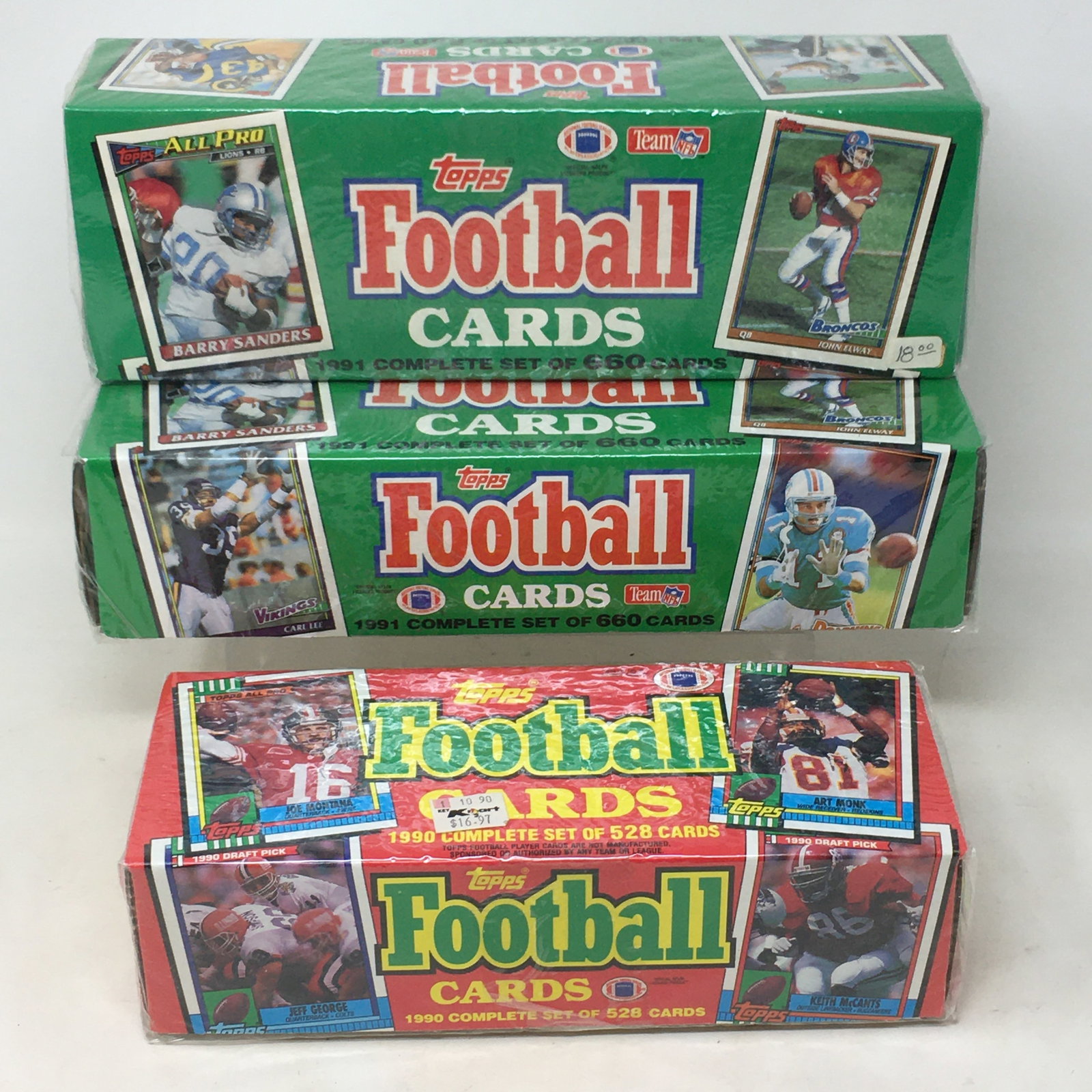 Topps 1990 & 1991 Complete Sets Football Cards, Sealed Boxes: Topps Complete Sets Football Cards, 1990, 528 Cards & (2) 1991 660 Cards, Sealed Boxes.