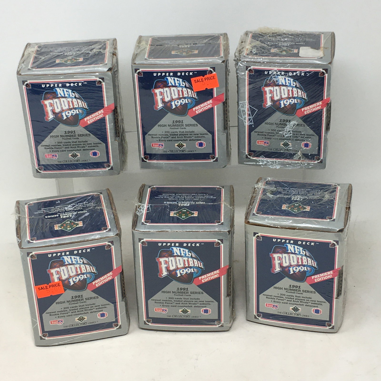 (6) 1991 Upper Deck High Number Series Football Cards, Sealed (1 of 2)
