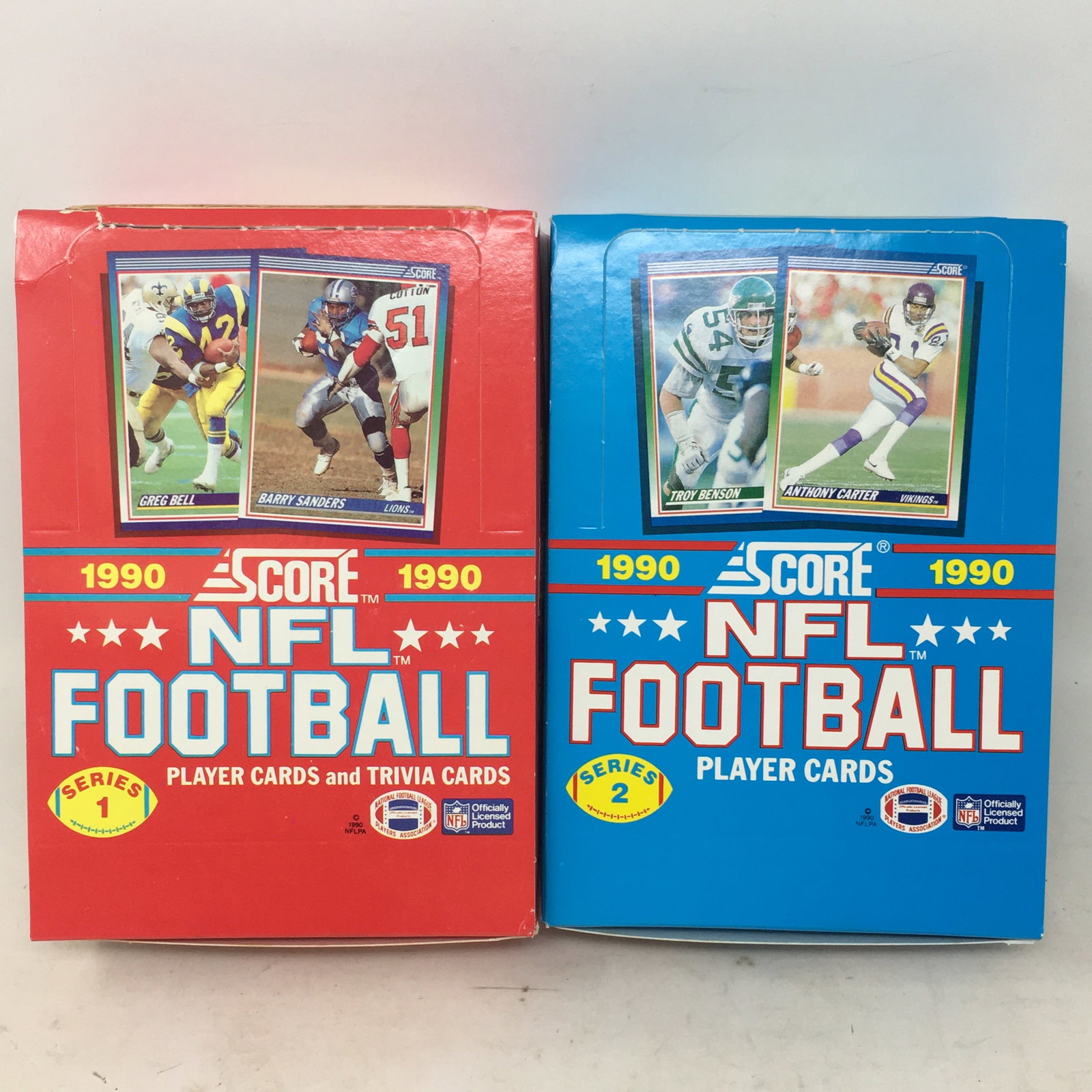 1990 Score NFL Football, Series 1 & 2, Full Boxes: 1990 Score NFL Football, Series 1 & 2, Full Boxes, 36 Sealed Packs/Box