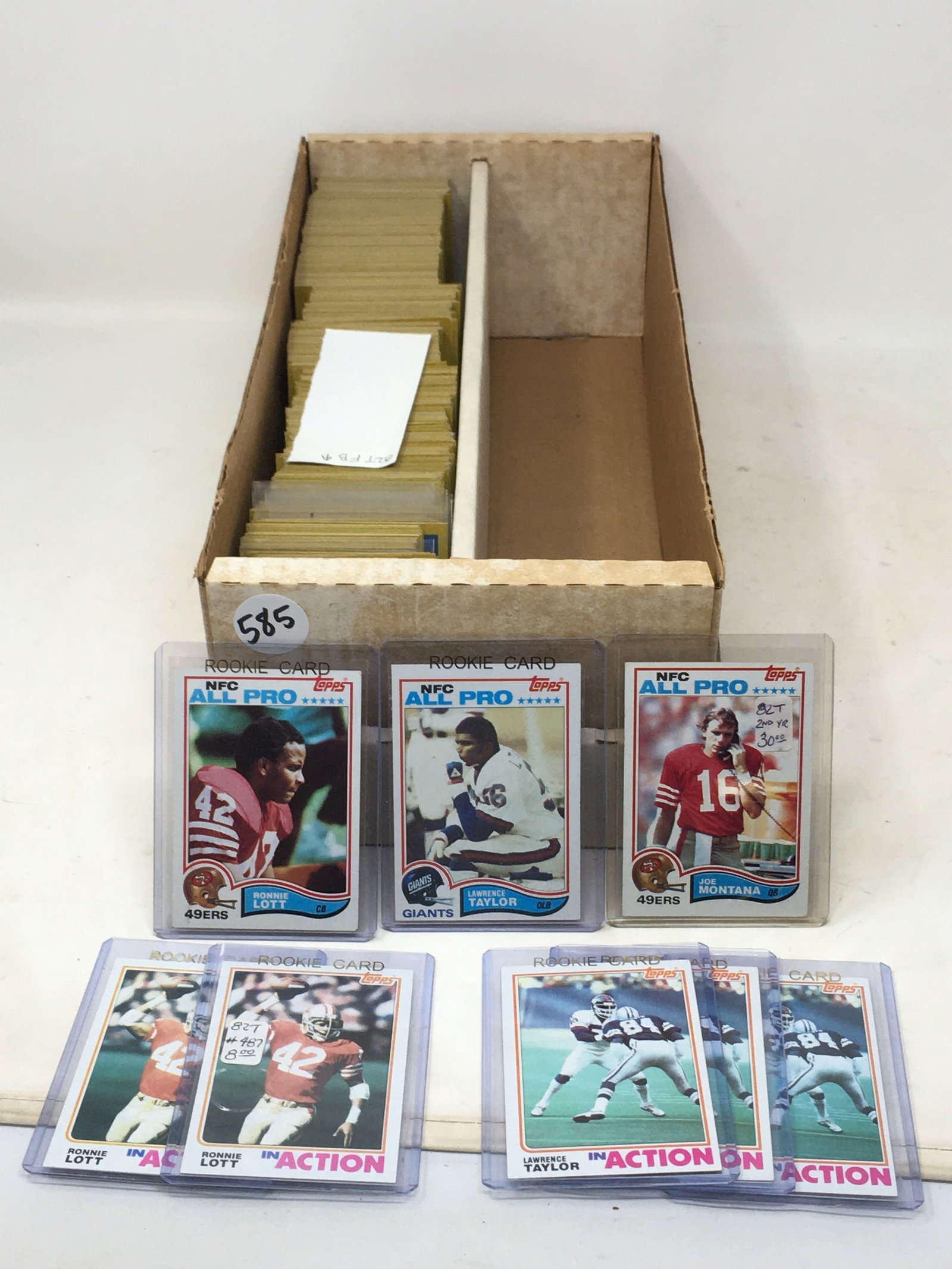 1982 Topps Football Cards: 1982 Topps Football Cards. With rookies incl. Lawrence Taylor All Pro #434; Ronnie Lott All Pro #486; Joe Montana All Pro #488.