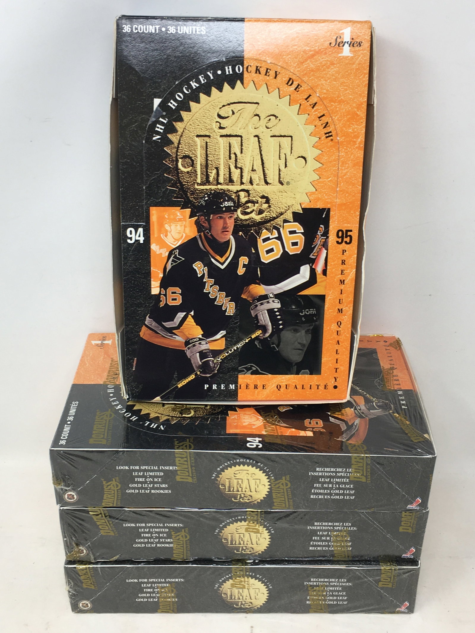 1994-95 NHL Hockey Donruss The Leaf Set, Series 1, (3) Sealed Boxes + (24) Packs (1 of 2)